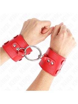 Kink - Fixed Wrist Restraints With Ring And Studs Adjustable Red 17-22 Cm X 6.5 Cm
