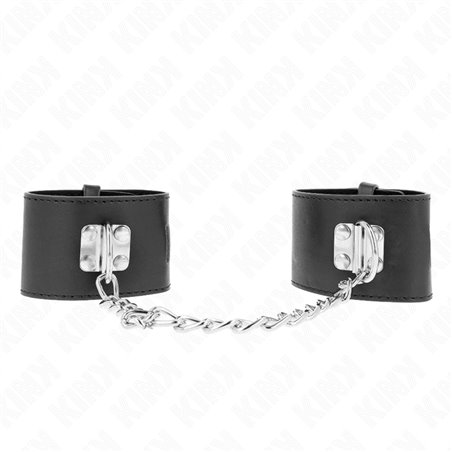 Kink - Polsini In Ecopelle Nera con Catena e Lucchetto 16-23x5,5 Cm