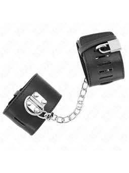 Kink - Polsini In Ecopelle Nera con Catena e Lucchetto 16-23x5,5 Cm