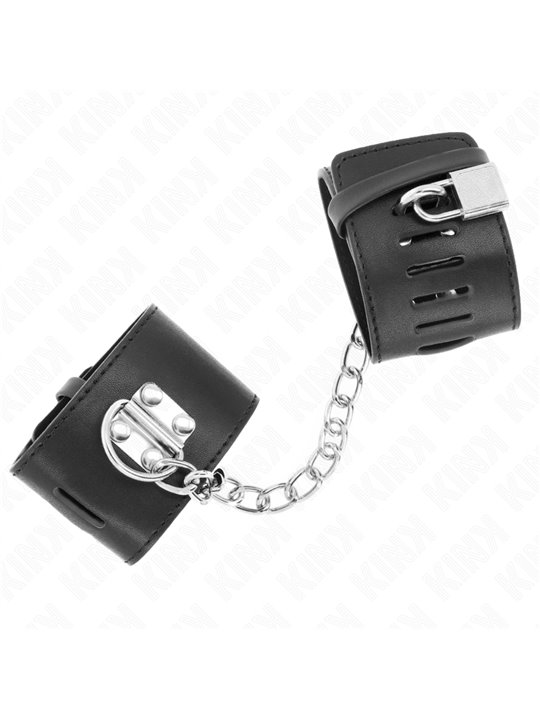 Kink - Polsini In Ecopelle Nera con Catena e Lucchetto 16-23x5,5 Cm