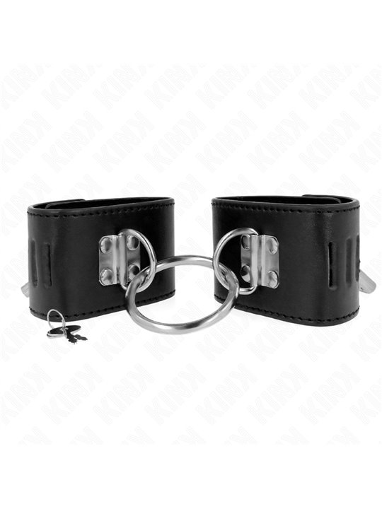 Kink - Fixed Wrist Restraints With Ring And Padlock Closure Black Adjustable 16-23 Cm X 5.5 Cm
