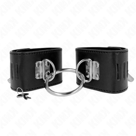 Kink - Fixed Wrist Restraints With Ring And Padlock Closure Black Adjustable 16-23 Cm X 5.5 Cm