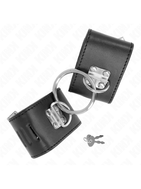 Kink - Fixed Wrist Restraints With Ring And Padlock Closure Black Adjustable 16-23 Cm X 5.5 Cm