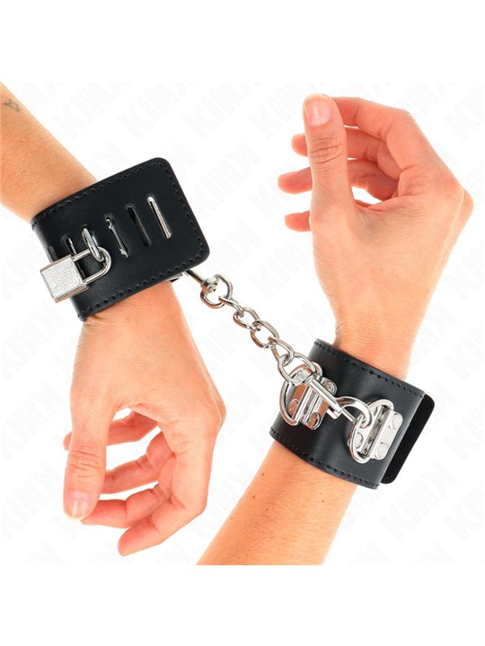 Kink - Multiposition Wrist Restraints With Padlock Closure Black Adjustable 16-23 Cm X 5.5 Cm