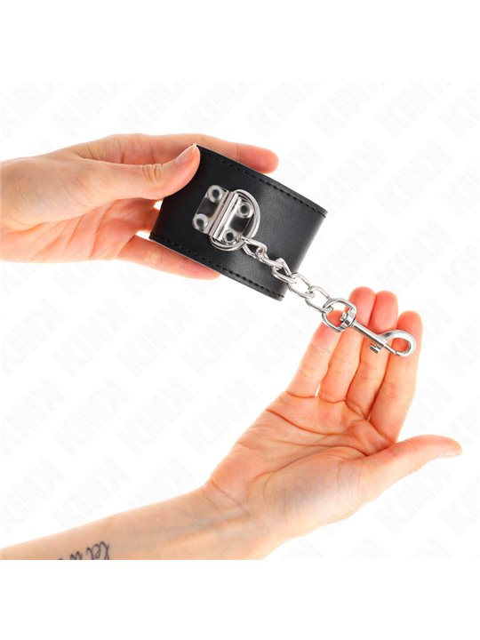 Kink - Polsini In Ecopelle Nera con Moschettoni e Lucchetto 16-23x5,5 Cm