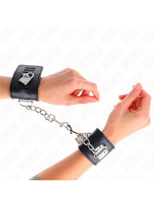 Kink - Polsini In Ecopelle Nera con Moschettoni e Lucchetto 16-23x5,5 Cm