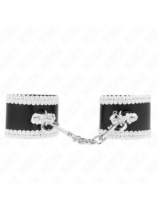 Kink - Black Wrist Restraints With White Decorate Lace Adjsutable 20-23 Cm X 5.5 Cm