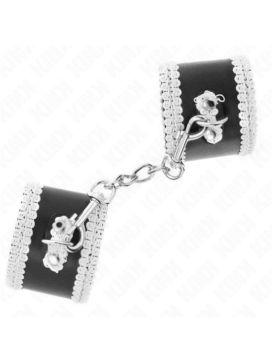Kink - Black Wrist Restraints With White Decorate Lace Adjsutable 20-23 Cm X 5.5 Cm