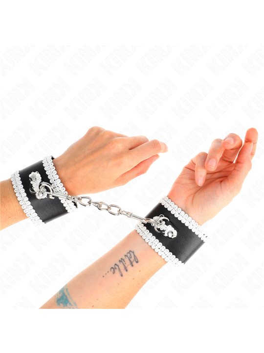 Kink - Black Wrist Restraints With White Decorate Lace Adjsutable 20-23 Cm X 5.5 Cm
