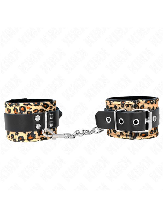 Kink - Polsini in Ecopelle Nera con Fodera Leopardata 18-29x5,5 Cm