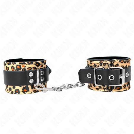 Kink - Polsini in Ecopelle Nera con Fodera Leopardata 18-29x5,5 Cm