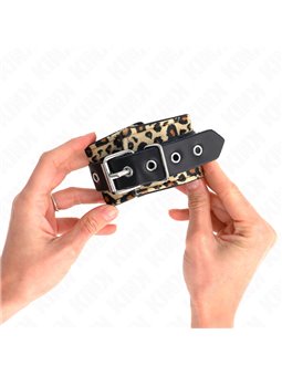 Kink - Polsini in Ecopelle Nera con Fodera Leopardata 18-29x5,5 Cm