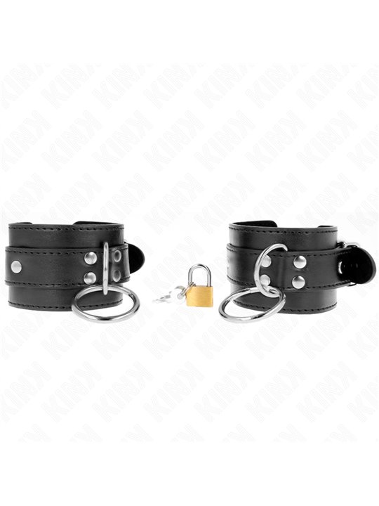 Kink - Polsini in Ecopelle Nera con O-Ring e Lucchetto 20-28x5,5 Cm