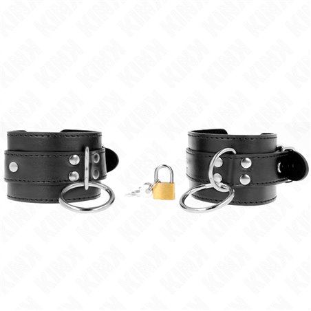 Kink - Polsini in Ecopelle Nera con O-Ring e Lucchetto 20-28x5,5 Cm