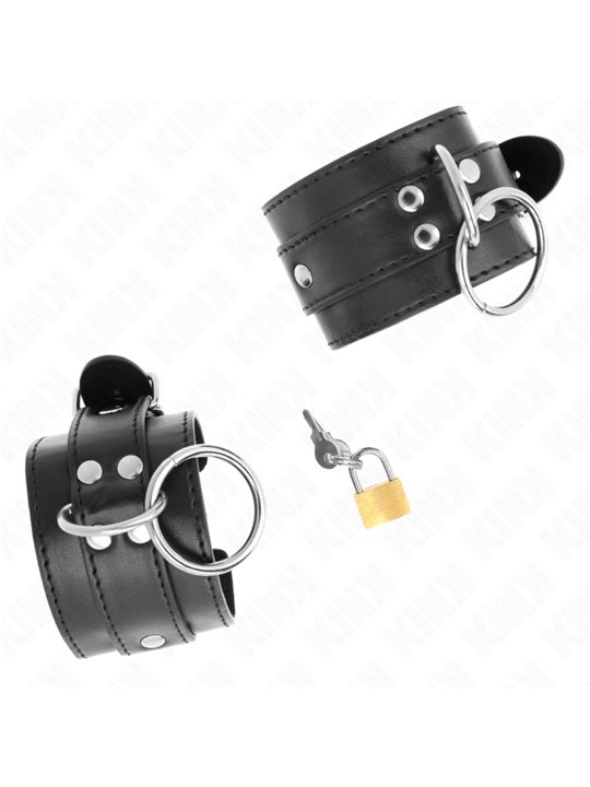 Kink - Polsini in Ecopelle Nera con O-Ring e Lucchetto 20-28x5,5 Cm