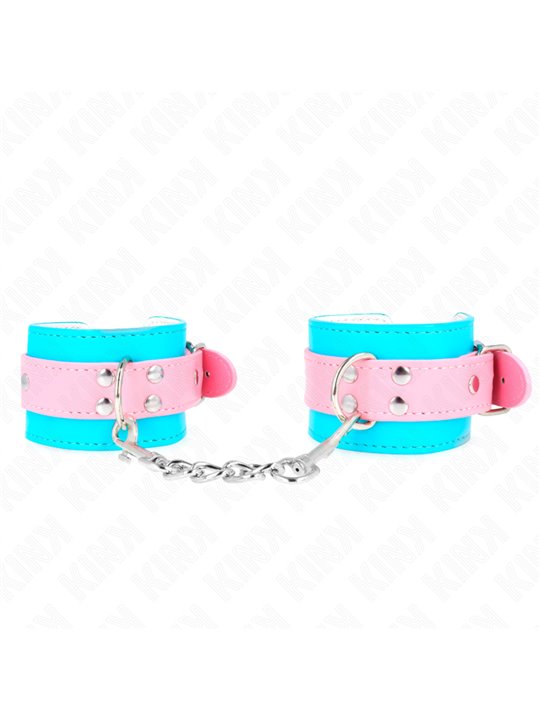 Kink - Polsini in Pelle Vegana Turchese con Cinturino Rosa 16-28x5 Cm