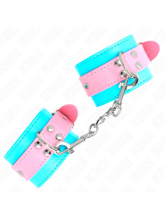 Kink - Polsini in Pelle Vegana Turchese con Cinturino Rosa 16-28x5 Cm
