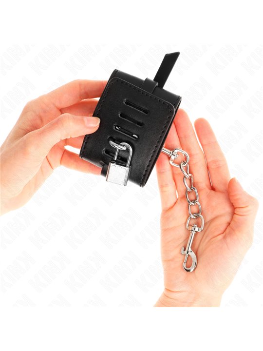 Kink - Polsini in Pelle Vegana Nera con Lucchetto 14,5-21x6 Cm