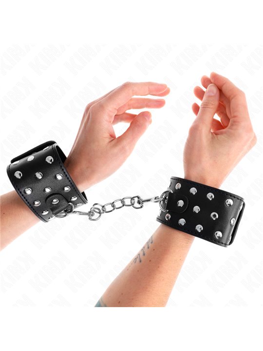 Kink - Polsini Stile Punk in Pelle Vegana Nera 19-24x5,5 Cm