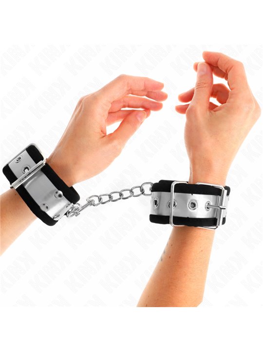 Kink - Polsini Neri con Fascia Argentata e Rivetti 30x4 Cm