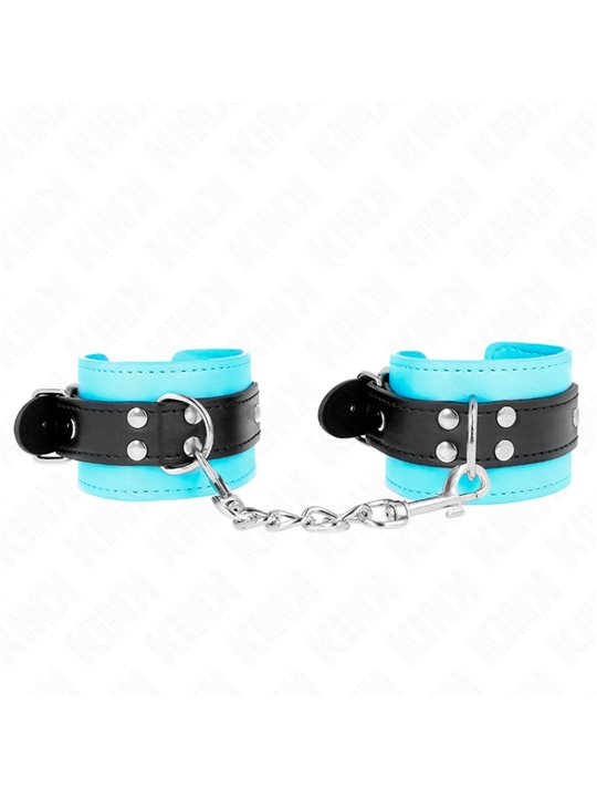 Kink - Polsini in Pelle Vegana Turchese con Cinturino Nero 20-28x5,5 Cm