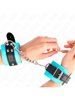 Kink - Polsini in Pelle Vegana Turchese con Cinturino Nero 20-28x5,5 Cm