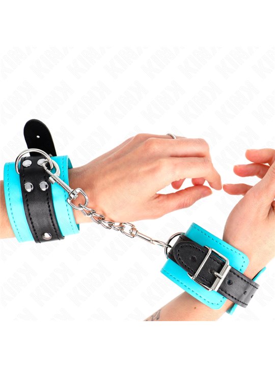 Kink - Polsini in Pelle Vegana Turchese con Cinturino Nero 20-28x5,5 Cm