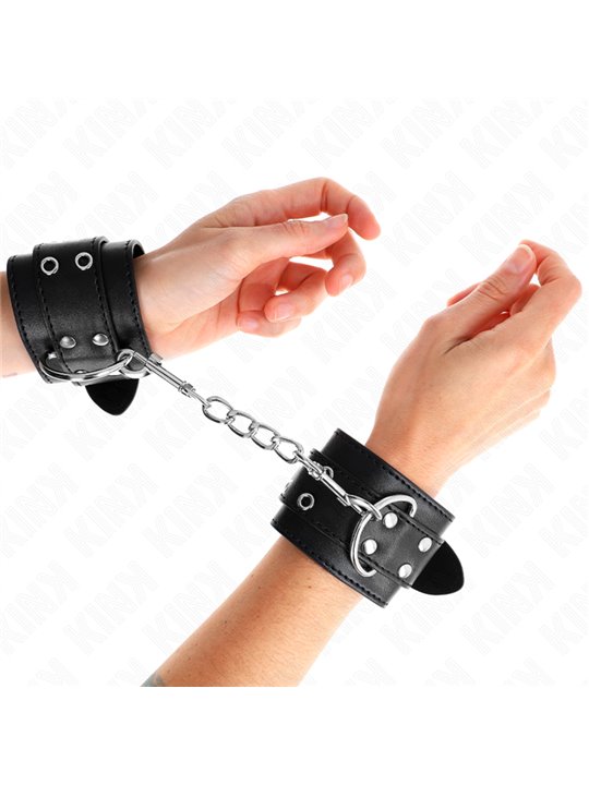 Kink - Polsini in Pelle Vegana Nera con Doppia Fibbia 19-26 Cm