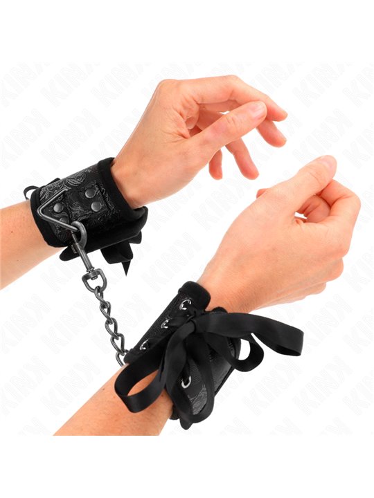 Kink - Polsini in Tessuto con Dettagli in Pizzo Nero 24,5x6,5 Cm