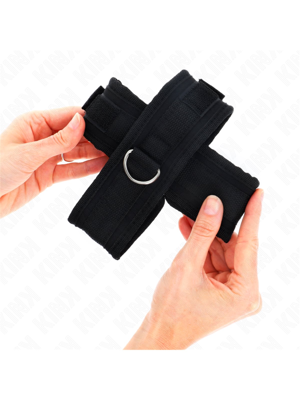 Kink - Polsini Neri Incrociati con Anello a D 34x5,5 Cm