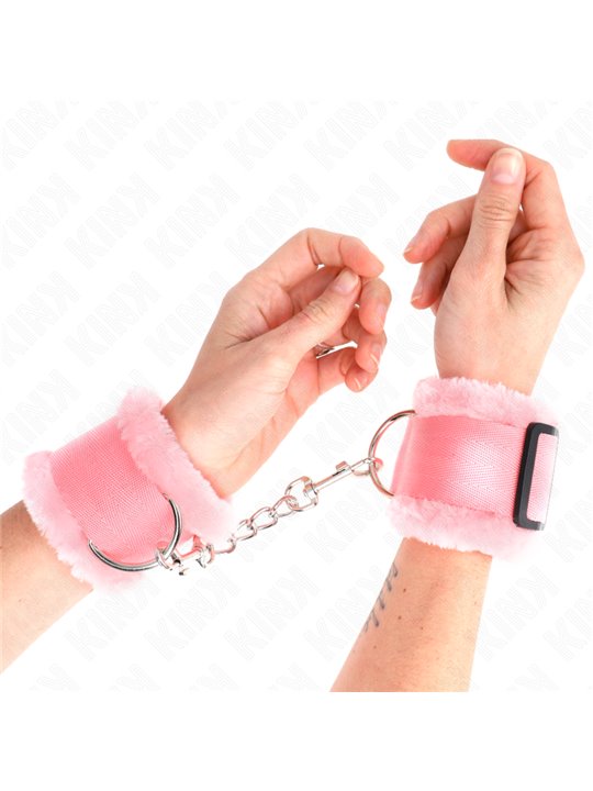 Kink - Polsini Rosa Foderati in Pelliccia 17-31x7 Cm