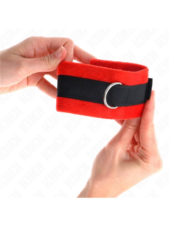 Kink - Polsini Neri/Rossi per Principianti con Pelliccia Interna 30x7 Cm