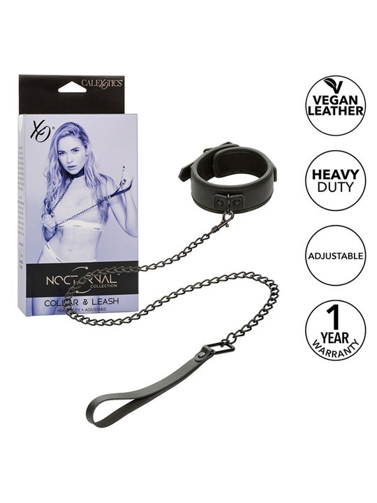 Calexotics - Nocturnal Collar & Leash Leather Adjustable Black