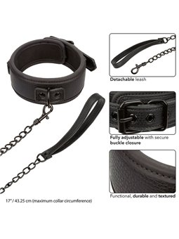 Calexotics - Nocturnal Collar & Leash Leather Adjustable Black