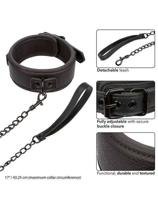Calexotics - Nocturnal Collar & Leash Leather Adjustable Black