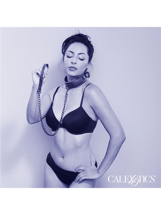 Calexotics Nocturnal - Collare con Guinzaglio in Pelle Vegana Nero