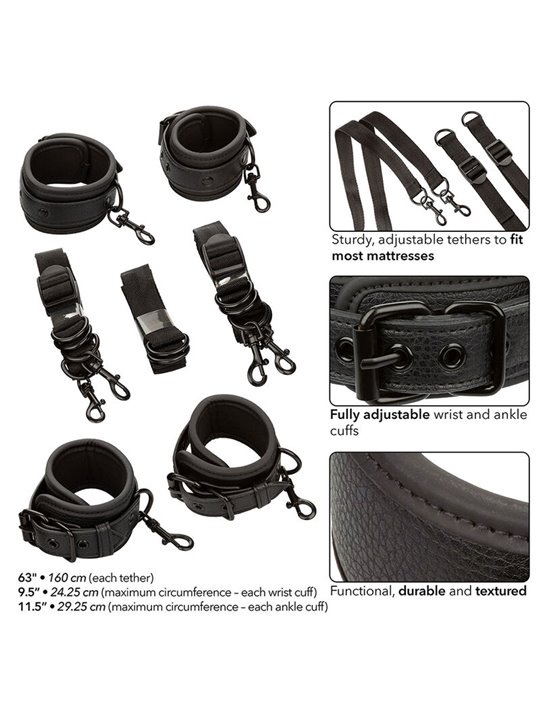Calexotics - Nocturnal Bed Restraints Leather Adjustable Black