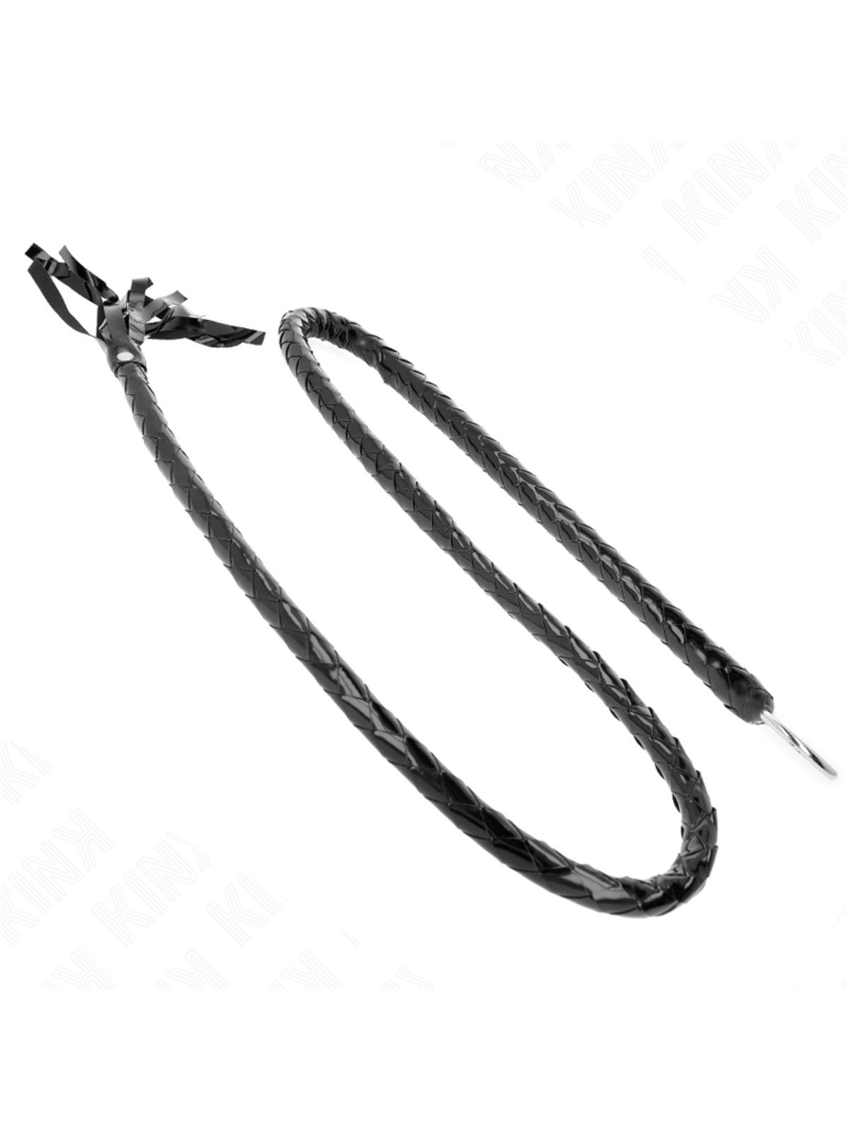 Kink - Frusta Lunga in Pvc Lucido Nero Intrecciato 138 Cm