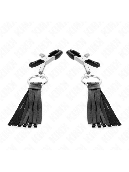 Kink - Morsetti a Vite per Capezzoli con Nappine in Pelle Vegana 6 Cm
