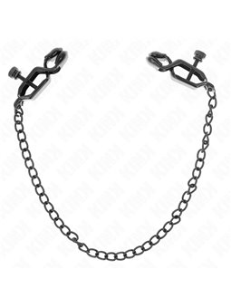 Kink - Morsetti a Vite per Capezzoli con Catena Piatta Nera 30 Cm