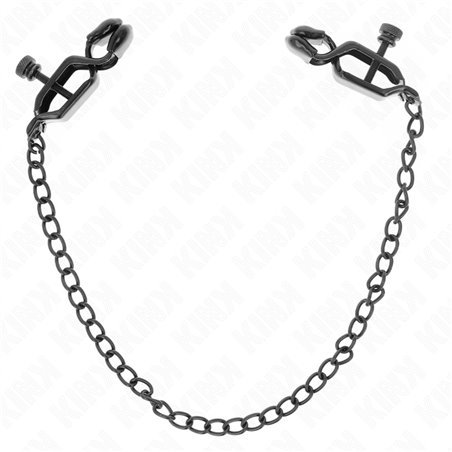 Kink - Morsetti a Vite per Capezzoli con Catena Piatta Nera 30 Cm