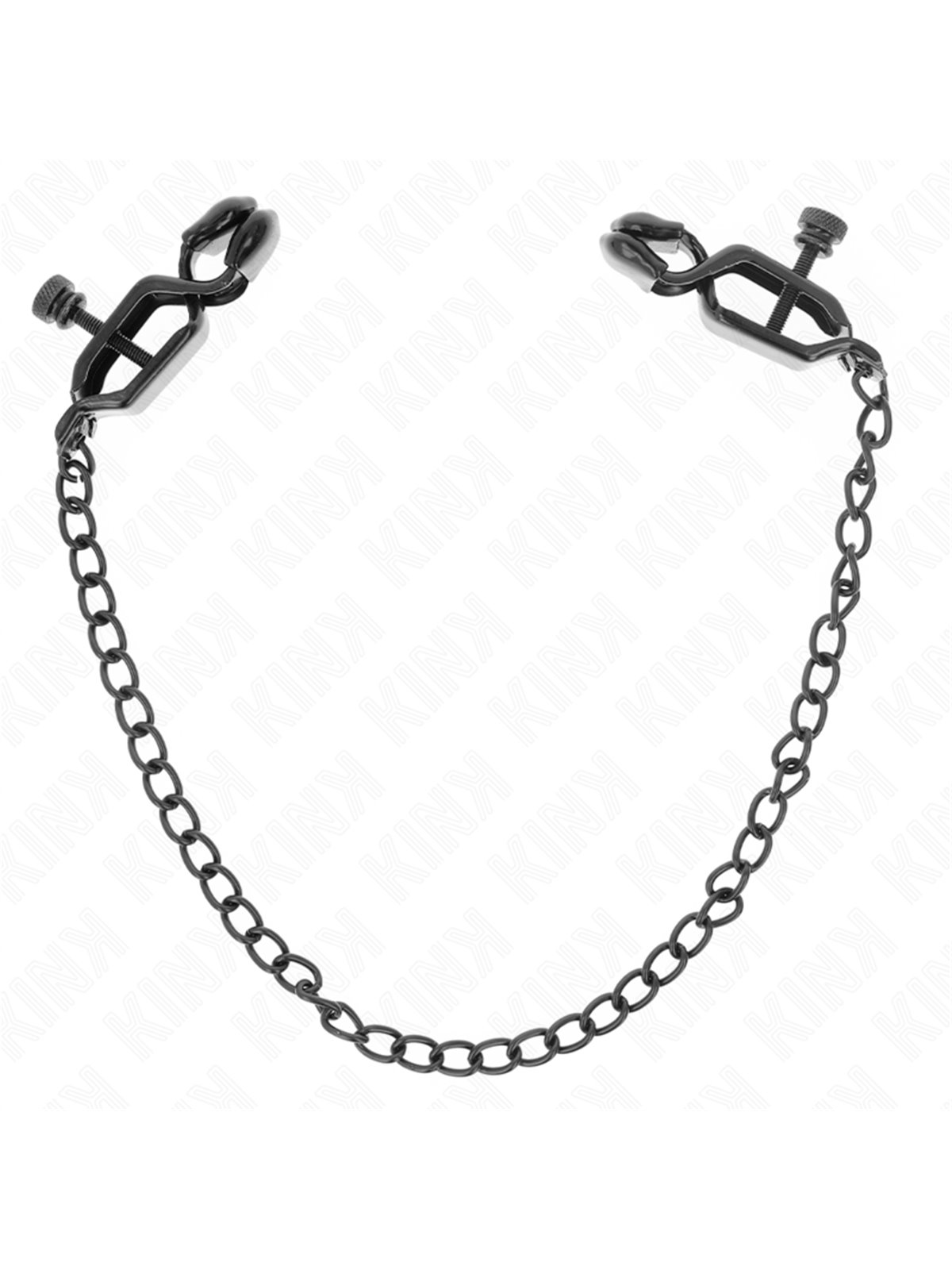 Kink - Morsetti a Vite per Capezzoli con Catena Piatta Nera 30 Cm
