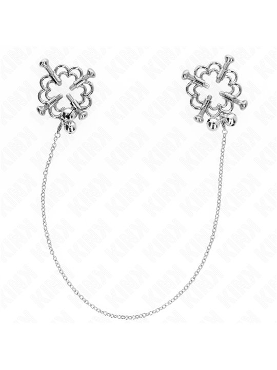 Kink - Morsetti a Vite per Capezzoli Stile Fiore in Metallo con Catena