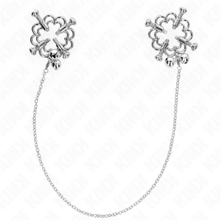 Kink - Morsetti a Vite per Capezzoli Stile Fiore in Metallo con Catena