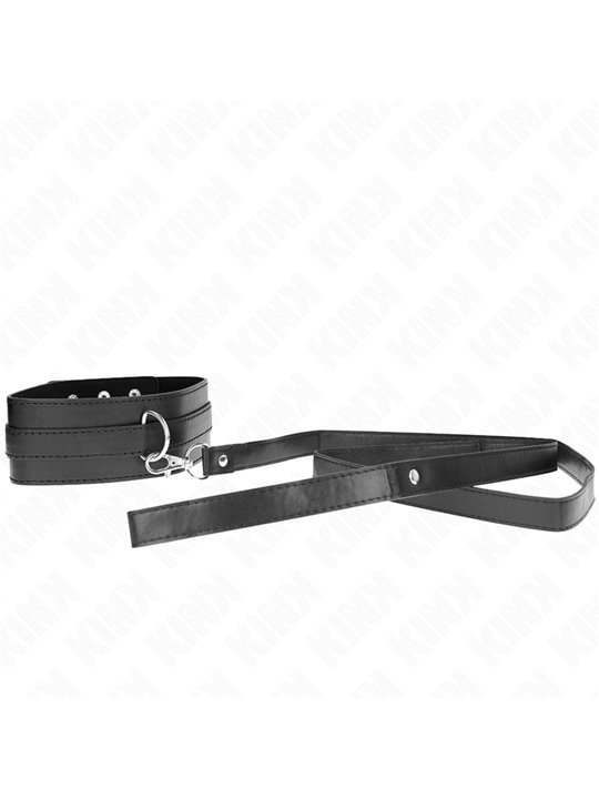 Kink - Collare 36-43x5 Cm e Guinzaglio 116 Cm in Pelle Vegana Nera Mod 1