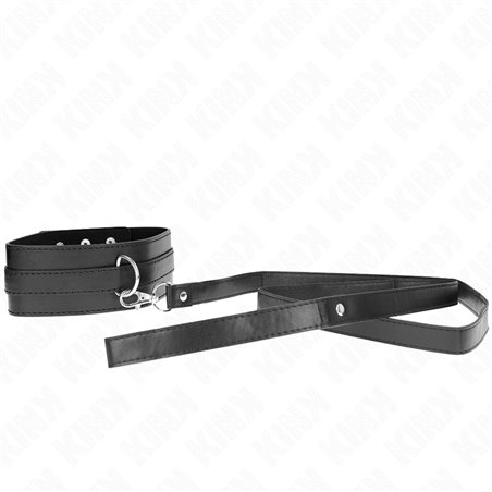 Kink - Collare 36-43x5 Cm e Guinzaglio 116 Cm in Pelle Vegana Nera Mod 1