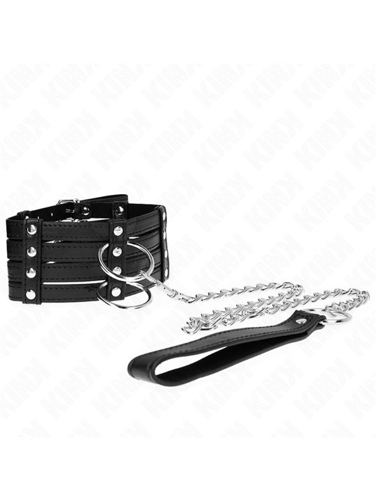Kink - Collare con Rivetti 35-51 x 7 Cm e Guinzaglio 65 Cm Nero
