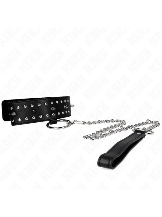 Kink - Necklace With Leash 65 Cm With Silver Studs Model 1 Adjustable 36-43 Cm X 5 Cm