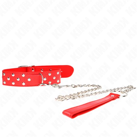 Kink - Collare con Rivetti 36-50 x 3,8 Cm e Guinzaglio 65 Cm Rosso