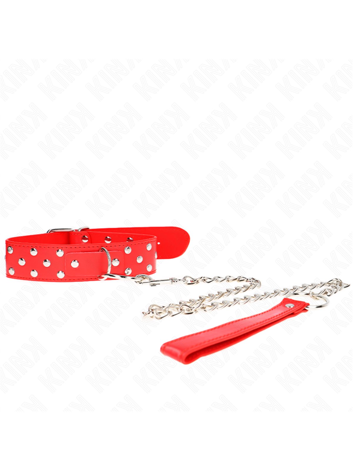 Kink - Collare con Rivetti 36-50 x 3,8 Cm e Guinzaglio 65 Cm Rosso